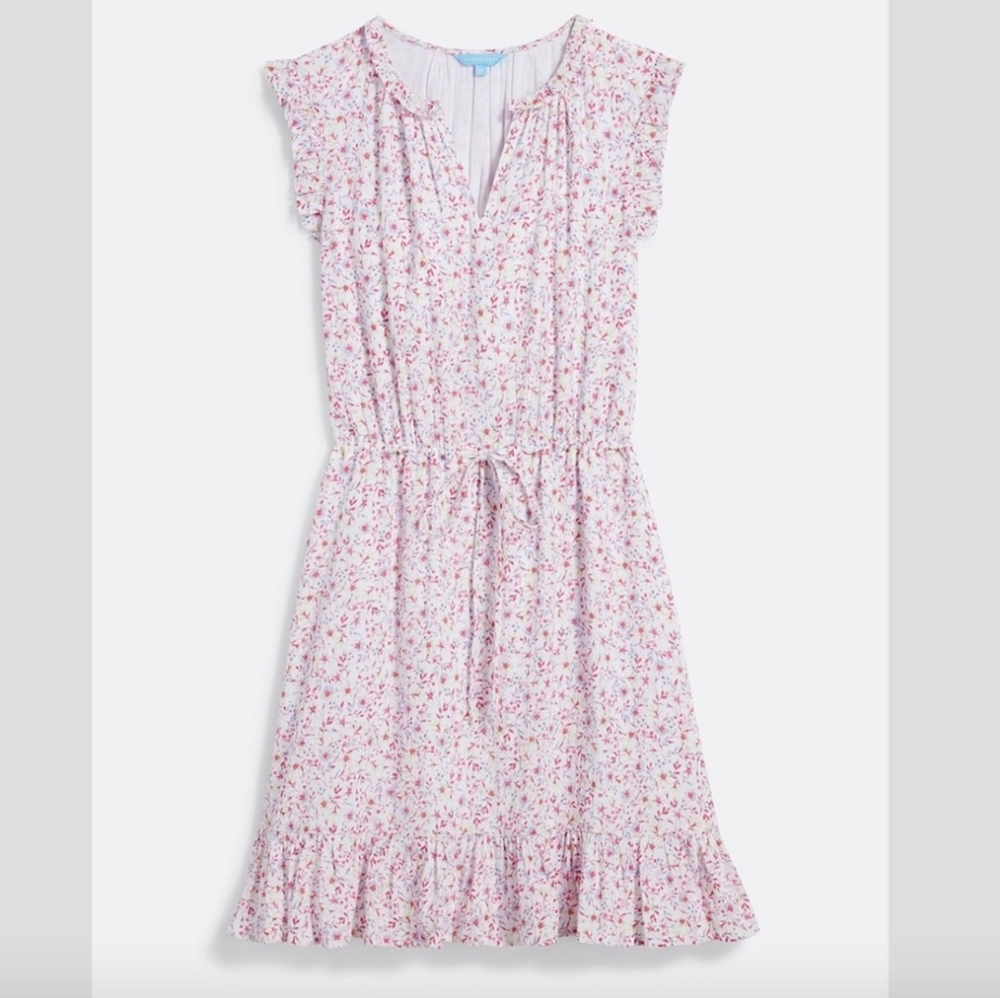 Draper James Mini Dress White Floral Flutter Sleeve Cotton Summer Size Small